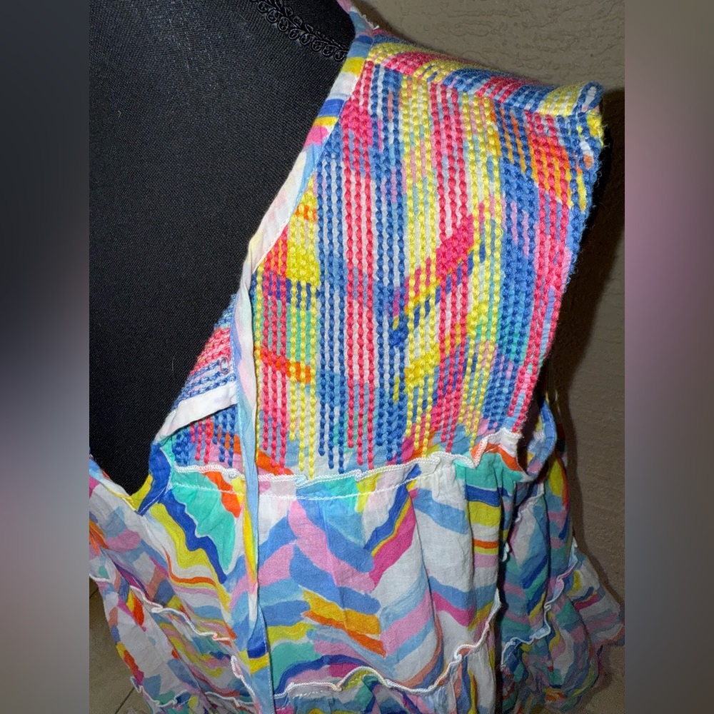 Ivy Jane 100%‎ Cotton Multi- Colored zigzag tiered tank top- Size Medium - Picture 5 of 9